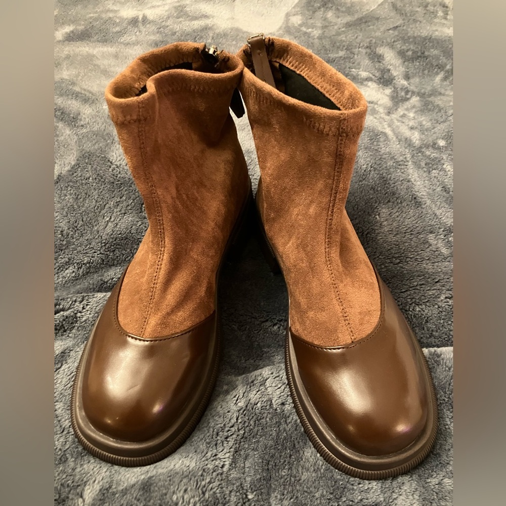 Brown faux leather and suede boot from SHEIN.